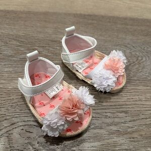 Elegant White and Pink Sandals with Floral Embellishments